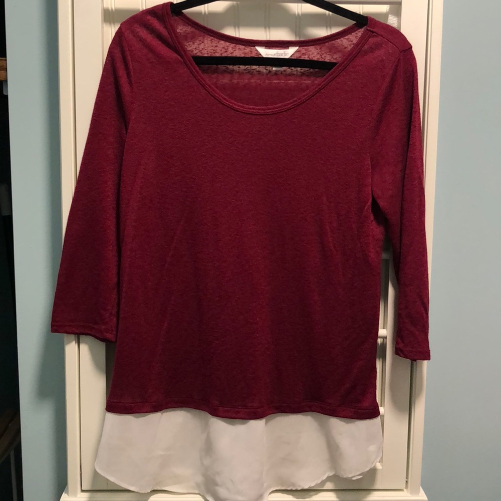 Red Long Sleeve Shirt with White Sheer Underlay